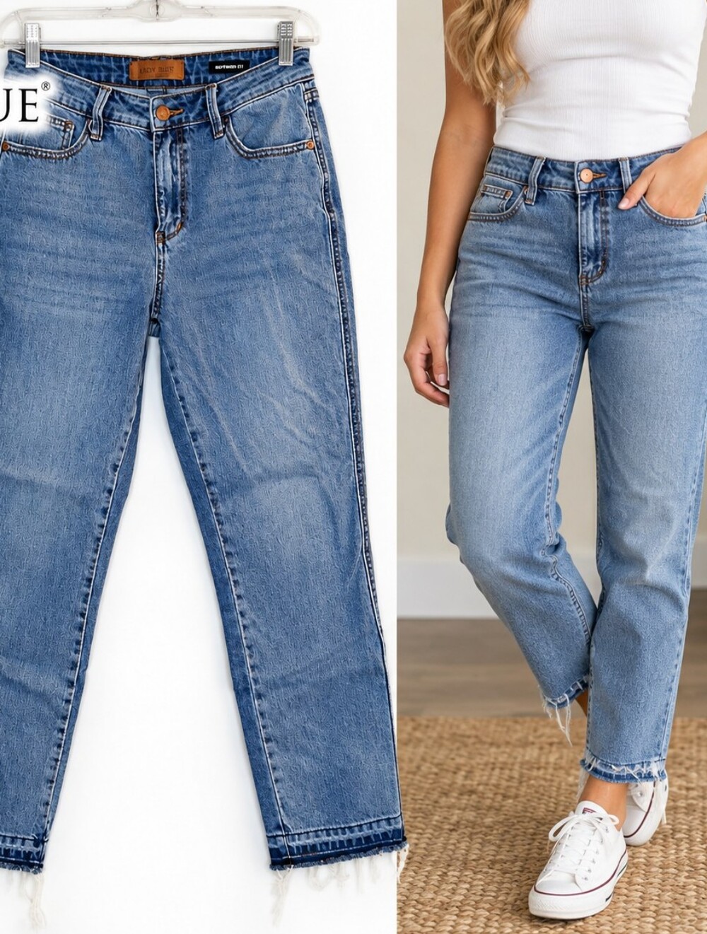 Judy Blue Jeans Womens 7/28 Boyfriend Fit Mid Rise Raw Hem Stretch Denim